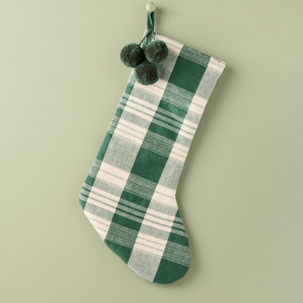 Hearth & Hand 20" Green Plaid Woven Stocking Cream Christmas Target 2025